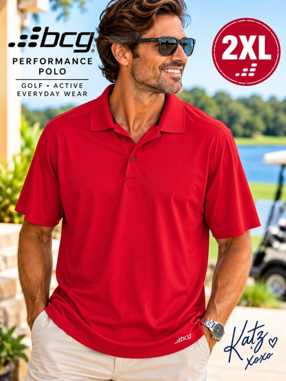 BCG Men’s 2XL Red Performance Polo Golf Athletic Shirt Moisture Wicking XXL
